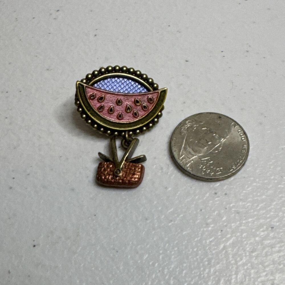 Vintage Watermelon Picnic Basket Brooch / Tack Pin Vintage Style Jewelry